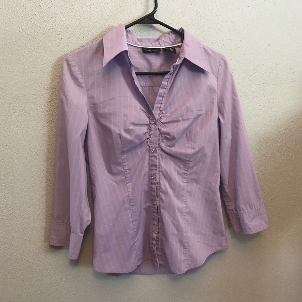 New York & Co purple button-down 3/4 blouse